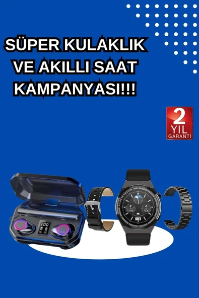 Yeni Nesil Kampanyası Bluetooth Bağlantılı Akıllı Saat ve Kablosuz Kulaklık Dijital Göstergeli ürün görseli 1