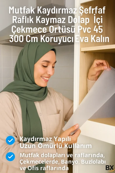 Kaydırmaz Şeffaf Raflık Örtüsü 45x300 Cm Dolap İçi, Çekmece ve Buzdolabı Koruyucu EVA Pvc Kaplama ürün görseli 1