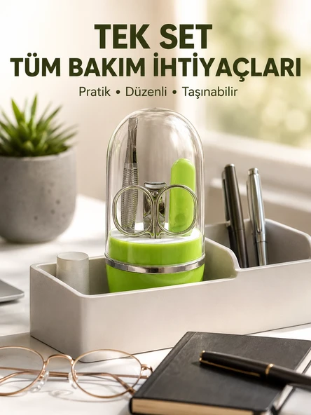 Yeşil Tırnak Bakım Seti Cımbız Makas Tırnak Makası ve Törpü ürün görseli 1