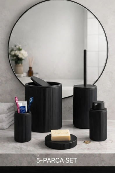 Çöp Kovası, Tuvalet Fırçası, Sabunluk 5 Parça Banyo Seti ürün görseli 1