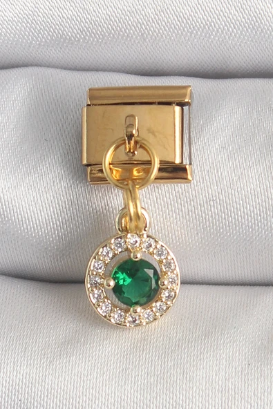 316L Çelik Gold Renk Sallantı Yeşil Zirkon Taşlı Nomination Charm ürün görseli 1