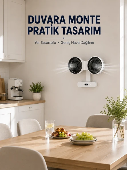 Dijital Göstergeli Çift Fan Başlıklı Masa Vantilatörü ürün görseli 1