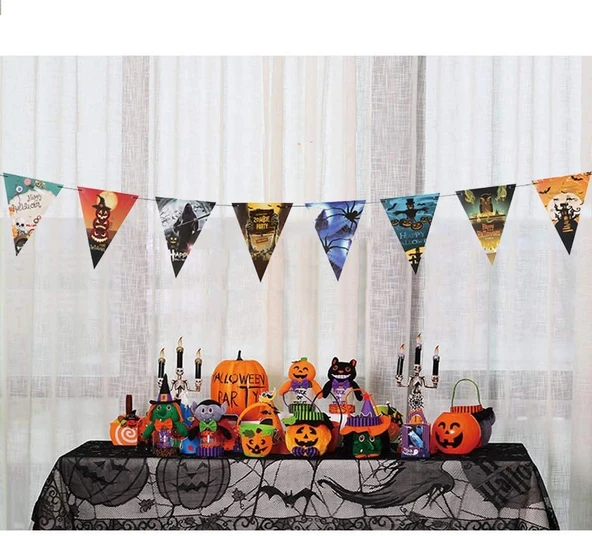 Cadılar Bayramı Halloween Flama Bayrak Banner Süs 8 li 3 Metre ürün görseli 1