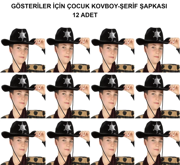 Kovboy Şerif Şapkası Siyah 12 Adet - Kostüm, Parti ve Gösteri Şapkası ürün görseli 1