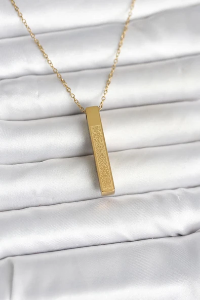316L Çelik Gold Renk Ayetel Kürsi Yazılı Bar Çubuk Kolye ürün görseli 1