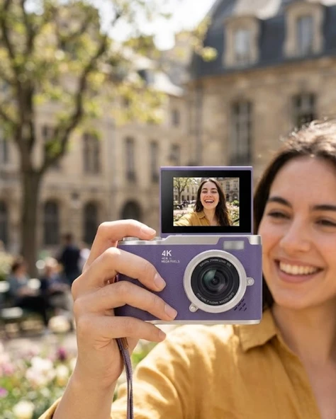 4K Dijital Kamera 48 MP Flip Ekran Vlog ve Fotoğraf Makinesi ürün görseli 1