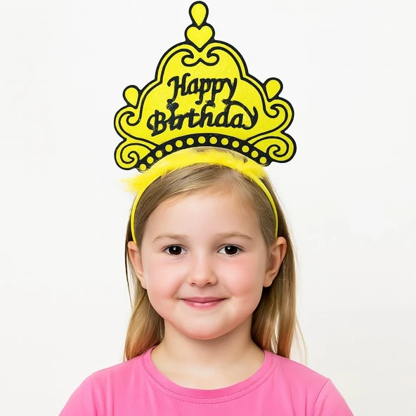 Sarı Happy Birthday Prenses Tacı – Doğum Günü Taç Aksesuarı ürün görseli 1