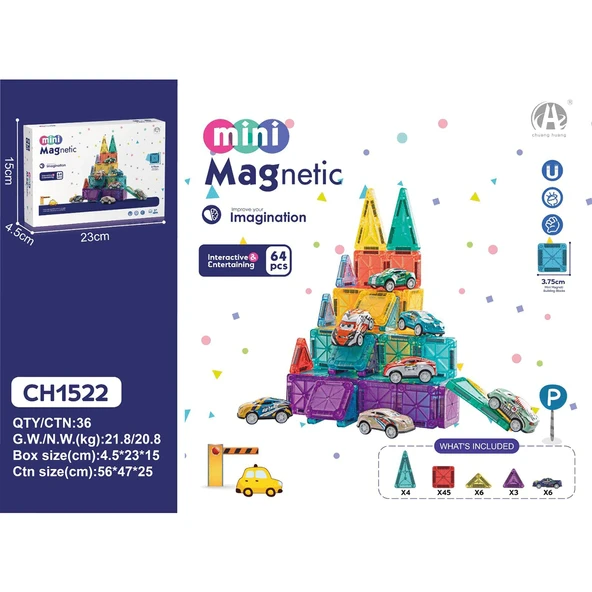 3.75CM Mini Magnetic Blok 64 Parça ürün görseli 1