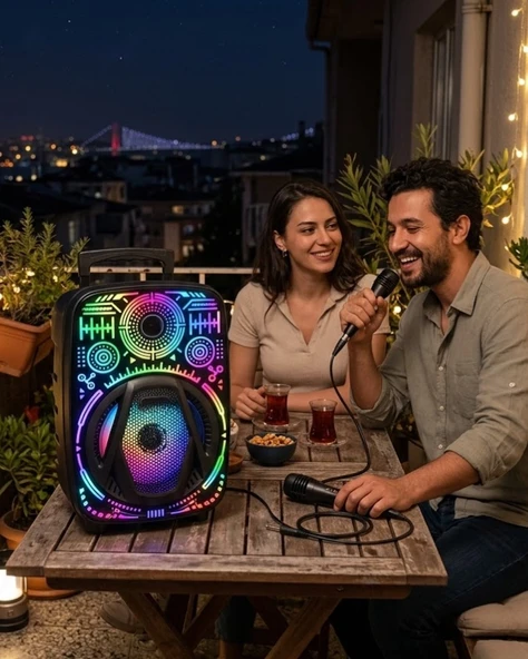 Taşınabilir Bluetooth Speaker Mikrofonlu RGB Işıklı Karaoke Ses Sistemi ürün görseli 1