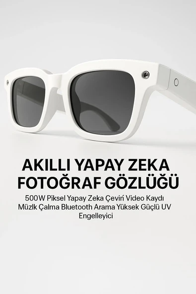 Beyaz Akıllı Kamera Gözlüğü Fotoğraf Video Çekimi ve Bluetooth Kullanım ürün görseli 1