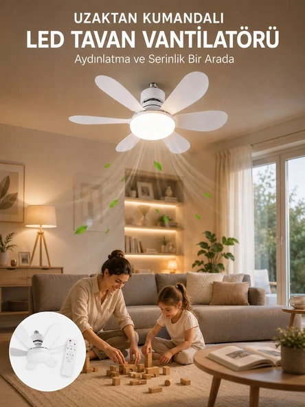 Tavan Vantilatörü Sessiz Motorlu Uzaktan Kumandalı LED Aydınlatma Güçlü Serinletme ürün görseli 1