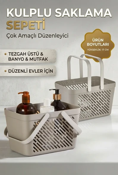 6'lı Gri Çok Amaçlı Organizer Sepet Kulplu Mutfak Banyo Saklama Seti ürün görseli 1