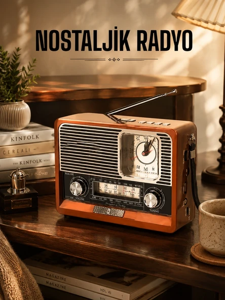 Ahşap Görünümlü Retro Bluetooth Radyo USB,AUX Ve SD Kart Girişli ürün görseli 1