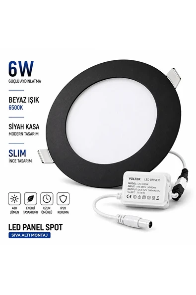 6W LED Panel Spot Siyah Kasa Beyaz Işık Sıva Altı Yuvarlak Spot Armatür ürün görseli 1