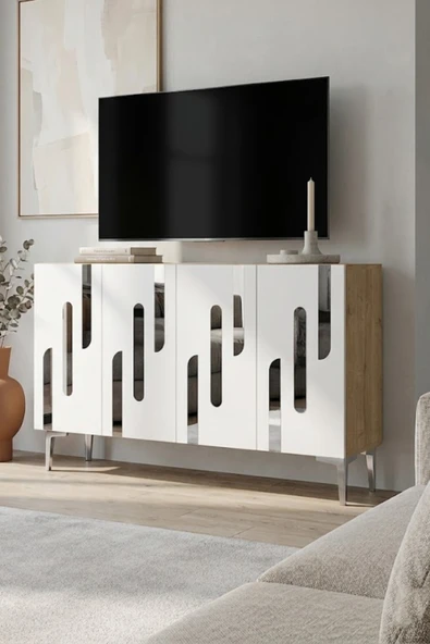 KA1229DBS ECE Konsol ve Tv Sehpası Safirmeşe -Beyaz - Silver 120cm ürün görseli 1