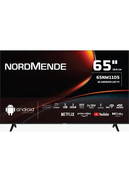 Nordmende 65NM1105 Frameless 4K Ultra HD 65" 165 Ekran Uydu Alıcılı Android Smart LED TV ürün görseli 1