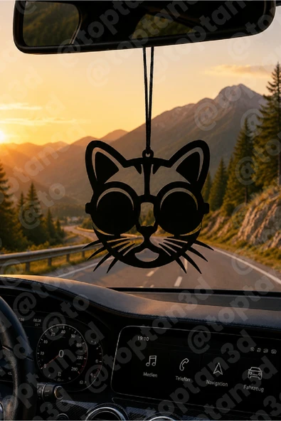 Gözlüklü Kedi Ayna Süsü, Araba Süsü, Kedi Dikiz Aynası Süsü - Eşe, Dosta, Sevgiliye Araba Hediyesi ürün görseli 1