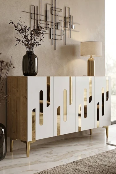 KA1229DBG ECE Konsol ve Tv Sehpası Safirmeşe - Beyaz - Gold 120cm ürün görseli 1