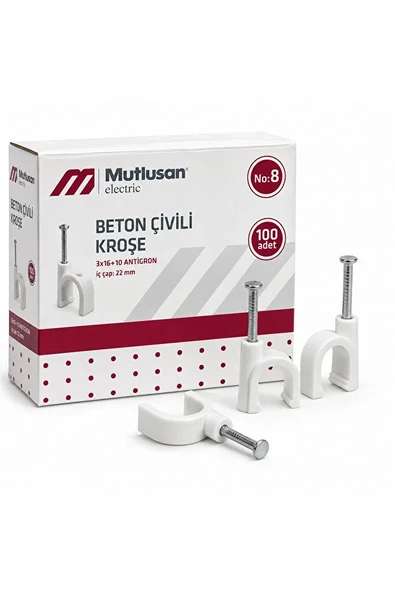 Beton Çivili Kroşe No:8 3x16+10 Antigron Kablo Kroşesi 100 Adet ürün görseli 1