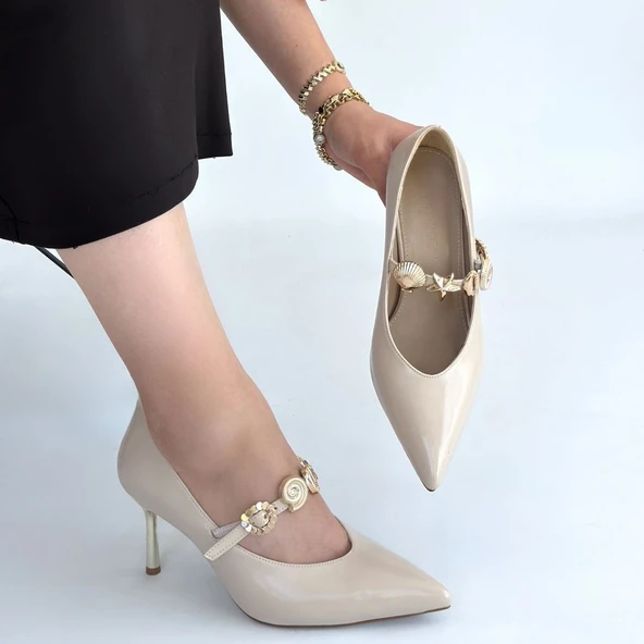 Conne Bej Cilt Stiletto Ayakkabı - Resim 4