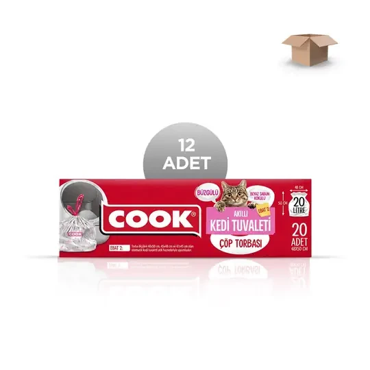 COOK Toptan Akıllı Kedi Tuvaleti Büzgülü Sabun Kokulu Çöp Torbası Ebat 2, 20 Yaprak - Koli İçi 12'li ürün görseli 1