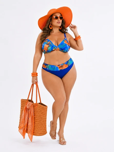 Büyük Beden Balenli Toparlayıcı Yüksek Bel Kadın Bikini Takım ürün görseli 1