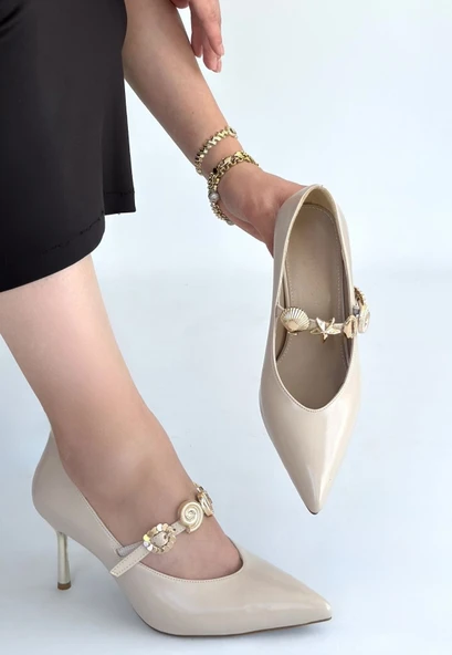 Conne Bej Cilt Stiletto Ayakkabı - Resim 2