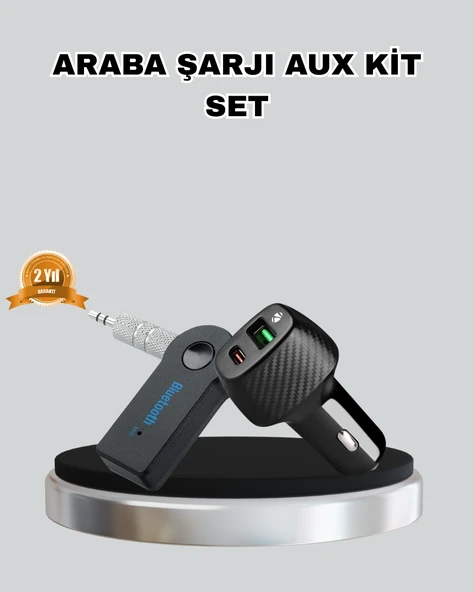 Aux Bluetooth Adaptör Ve 38w Hızlı Araç Şarj Cihazı Seti ürün görseli 1