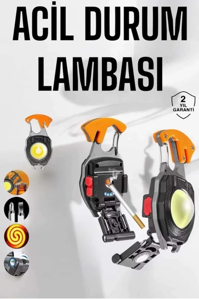 Yeni Nesil Kamp Feneri Çok Fonksiyonlu Fener Anahtarlık Usb Çakmaklı Cam Kırıcı Kemer Kesici Açacak ürün görseli 1