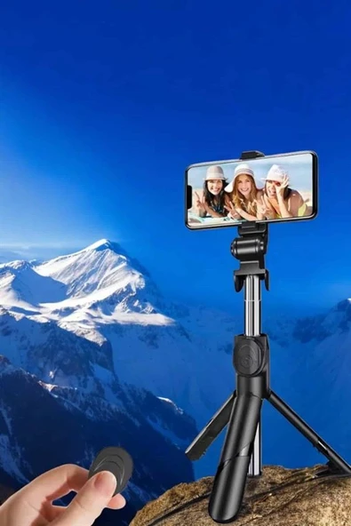 Selfie Çubuğu Tripod Kumandalı Telefon Tutucu Siyah ürün görseli 1