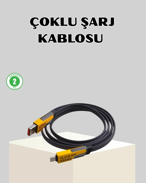 65w Çoklu Şarj Kablosu 4’ü 1 Arada Örgülü Hızlı Veri Aktarım Usb-c Usb-a ürün görseli 1