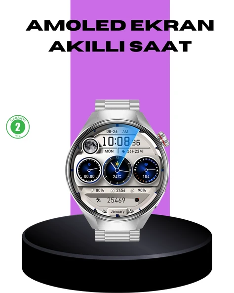 Akıllı Saat Metal Kordonlu Tam Ekran Amoled – Arama Ve Sağlık Takip Özellikli ürün görseli 1