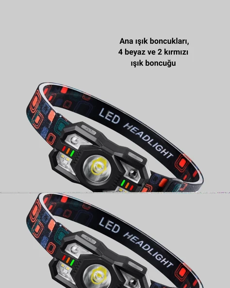 El Sensörlü Led Far Suya Dayanıklı Şarjlı Kafa Lambası - Resim 4