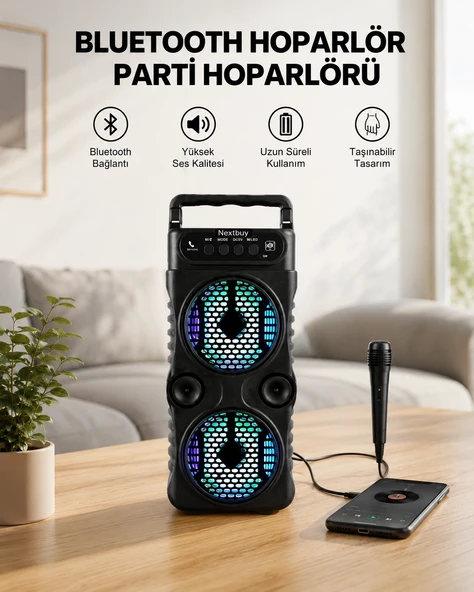 Led Işıklı Kablosuz Bluetooth Hoparlör Yüksek Ses Güçlü Bas Performansı Taşınabilir Şarjlı ürün görseli 1
