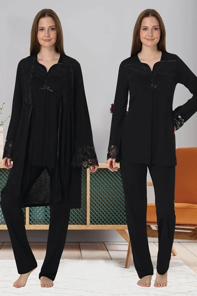 Effortt 4084 Dantelli Sabahlıklı Lohusa Pijama Takımı ürün görseli 1