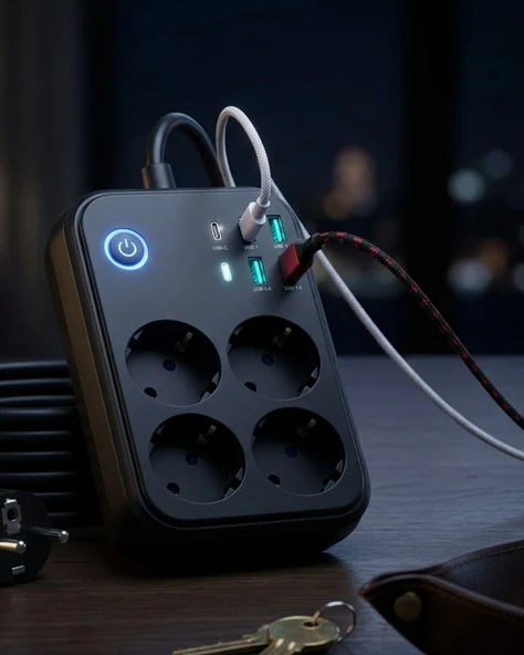Akım Korumalı Uzatma Prizi 4 Usb 2 Type C Dayanıklı Ve Güvenli Tasarım ürün görseli 1
