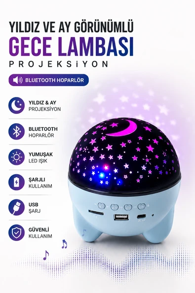 Gökyüzü Temalı Bluetooth Ve Hoparlörlü Şarjlı Çocuk Gece Lambası ürün görseli 1