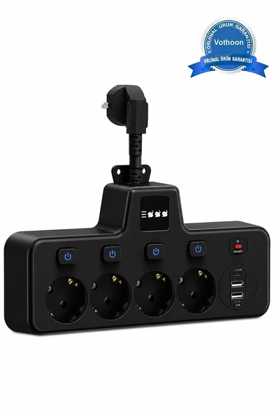 Termal Akım Korumalı 4’lü Duvar Tipi Priz 2x Usb 2x Type-c Çıkışlı Grup Priz Çoğaltıcı Siyah (2500w) ürün görseli 1
