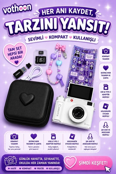 4k Çantalı Dijital Retro Video Kamera 48mp 16x Zoom Işıklı (32gb) Kart Dijital Fotoğraf Makinesi Beyaz ürün görseli 1