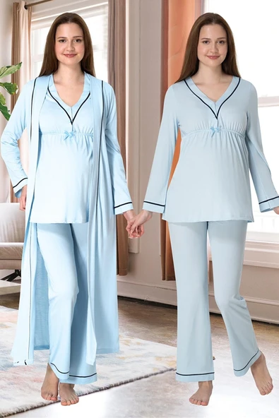 Effortt 4054 Biye Detaylı Sabahlıklı Lohusa Pijama Takımı ürün görseli 1