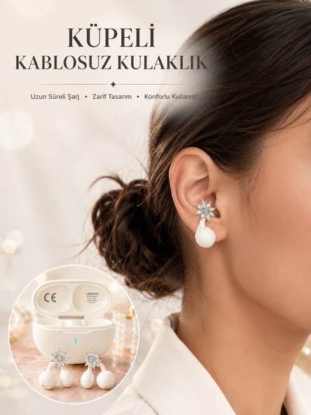 Bluetooth Bağlantılı Küpeli Kablosuz Kulaklık Uzun Pil Ömrü ürün görseli 1
