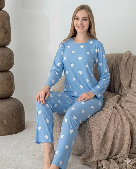 Lindros 0440 Kadın Süet Uzun Kol Pijama Takımı ürün görseli 1