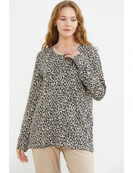 Sementa 76413 Rahat Kalıp Leopar Kombinli Pijama Takım ürün görseli 1