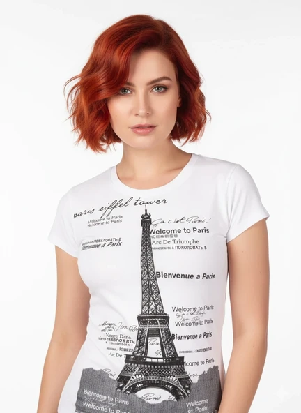 Berrak Kule Baskılı Bayan T-Shirt 8006 ürün görseli 1