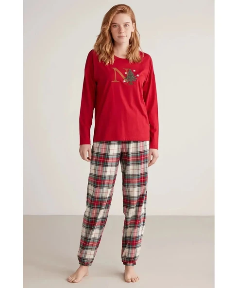 Nautıca W606 Kadın Uzun Kollu Ekoseli Pijama Takımı ürün görseli 1