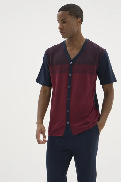 Kocabey KKT-26154 Erkek V Yaka Boydan Düğmeli Pijama Takımı ürün görseli 1