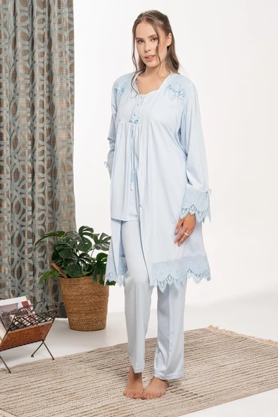 Bone 6109 Dantel Detaylı Sabahlıklı Lohusa Pijama Takımı ürün görseli 1