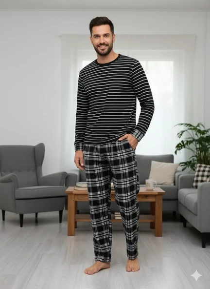 Pijalüx Tek Alt Cepli Ekose Pijama ürün görseli 1