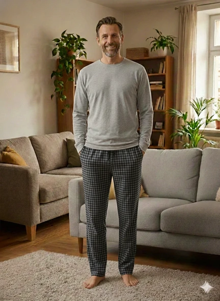 Pijalüx Tek Alt Örme Ekose Ev Pantolonu ürün görseli 1