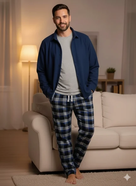Pijalüx Tek Alt Cepli Ekose Pijama ürün görseli 1